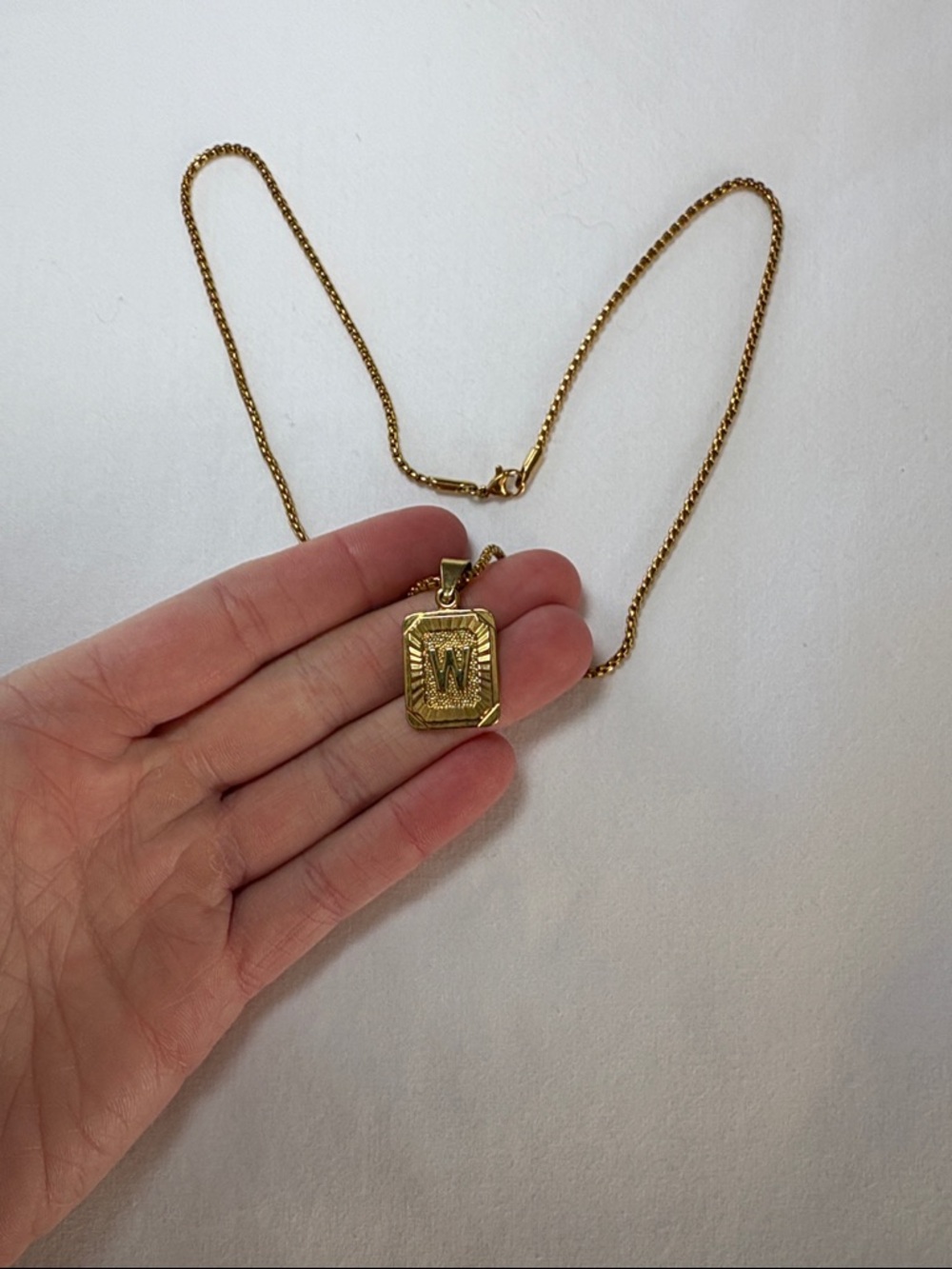 Gold Initial W Pendant Rectangle Necklace Women's Jewelry - Picture 5 of 6